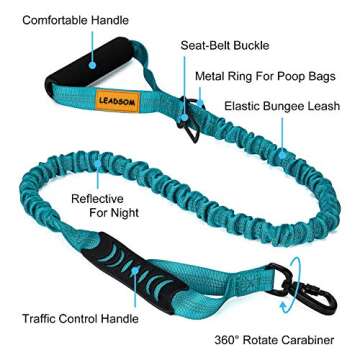LEADSOM 6FT Highly Reflective Heavy Duty Elastic Bungee Medium and Large Dog Leash Shock Absorbing w...