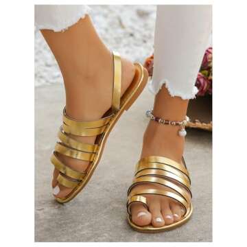 OYOANGLE Women’s Metallic Open Toe Ankle Strap Sandals