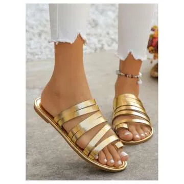 OYOANGLE Women’s Metallic Open Toe Ankle Strap Sandals