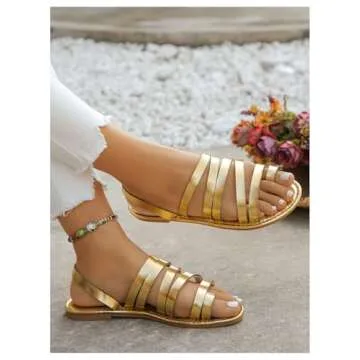 OYOANGLE Women’s Metallic Open Toe Ankle Strap Sandals