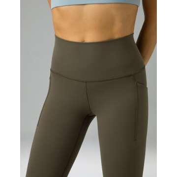 Colorfulkoala Women's Dreamlux Workout Leggings with Pockets High Waisted 25" Inseam 7/8 Length Yoga Pants (XXS, Olive)