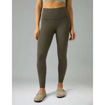 Colorfulkoala Women's Dreamlux Workout Leggings with Pockets High Waisted 25" Inseam 7/8 Length Yoga Pants (XXS, Olive)