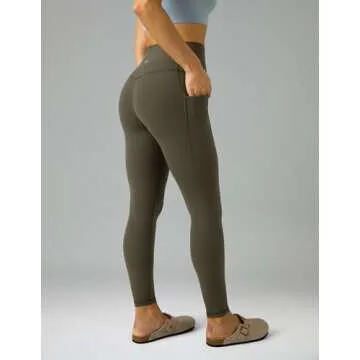 Colorfulkoala Women's Dreamlux Workout Leggings with Pockets High Waisted 25" Inseam 7/8 Length Yoga Pants (XXS, Olive)