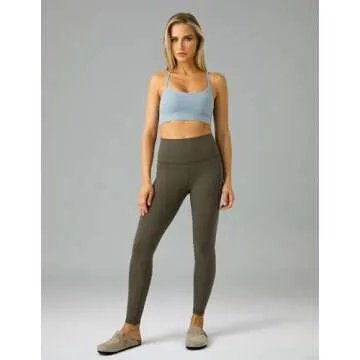 Colorfulkoala Women's Dreamlux Workout Leggings with Pockets High Waisted 25" Inseam 7/8 Length Yoga Pants (XXS, Olive)