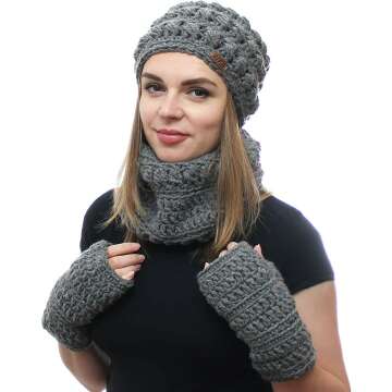 NFB Women's Knitted Hat Scarf Glove Set for Cold Weather