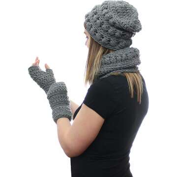 NFB Women's Knitted Hat Scarf Glove Set for Cold Weather
