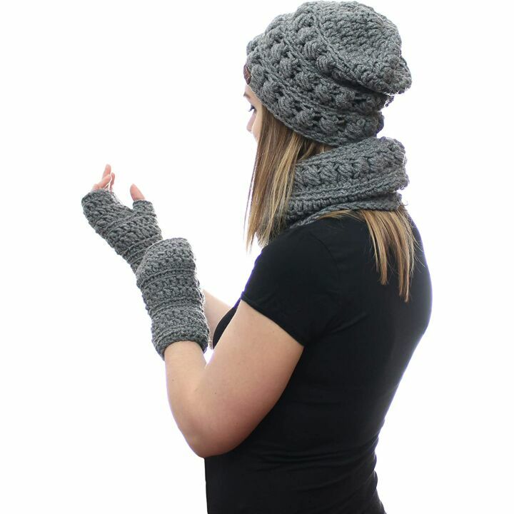 NFB Women's Knitted Hat Scarf Glove Set for Cold Weather