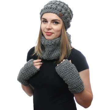 NFB Women's Knitted Hat Scarf Glove Set for Cold Weather