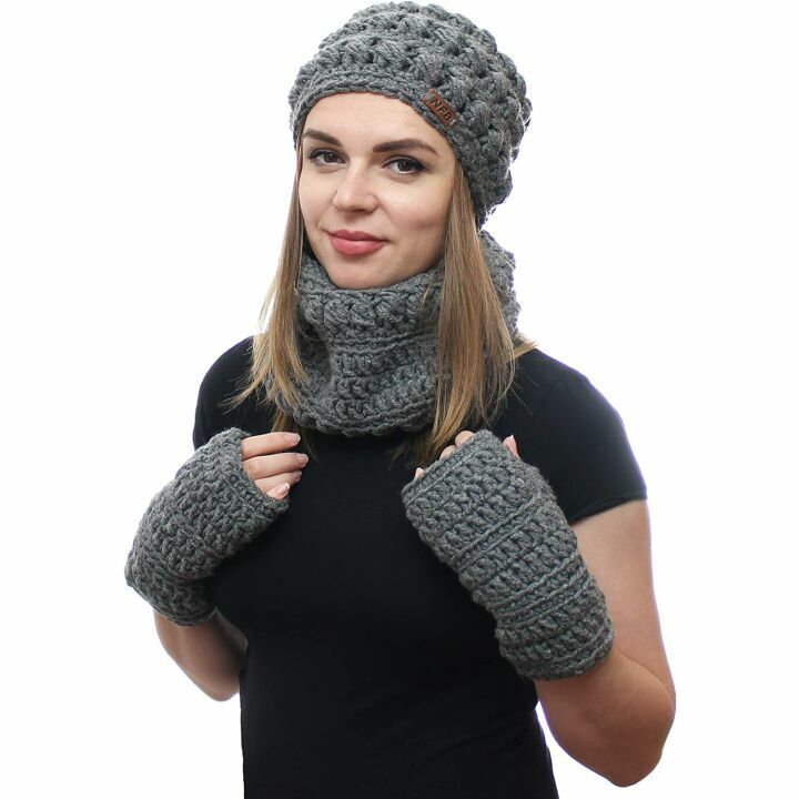 NFB Women's Knitted Hat Scarf Glove Set for Cold Weather