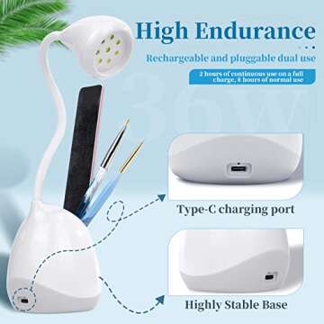 SAVILAND Rechargeable Nail Led Lamp - 36W Mini U V Light for Gel Nails with Nail Brush Holder Gel X Nail Lamp and Flash Cure Light for Nails Portable U V Lamp for Resin Curing for Home DIY Nail Salon