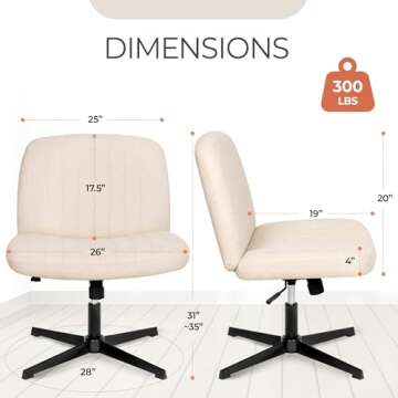 Orange Factory Criss Cross Chair No Wheels Comfy Cross Legged Office Desk Armless Wide Vanity Makeup...