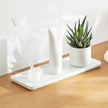Floatant Ceramic Candle Tray Small Rectangle,Bathroom White Tray, Marble Tray, Organizer for Candle,Soap,Jewelry,Perfume,Towel Holder for Decoration Bathroom, Kitchen Sink, Counter, Restroom(Large)