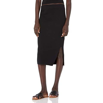 The Drop Women's Vera Slim Side Slit Midi Sweater Skirt Black, M