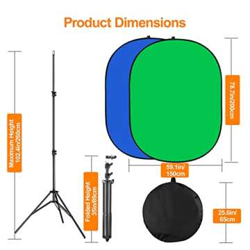 Soonpho Portable Green Screen Backdrop with Stand Kit,5X7ft Blue and Green 2-in-1 Chromakey Green Screen Kit,Colapsible Blue/Green Background Panel for Studio Photography