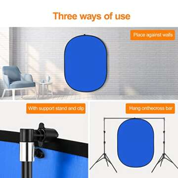 Soonpho Portable Green Screen Backdrop with Stand Kit,5X7ft Blue and Green 2-in-1 Chromakey Green Screen Kit,Colapsible Blue/Green Background Panel for Studio Photography