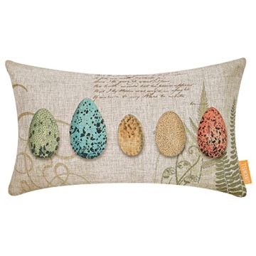 LINKWELL Easter Egg Pillow Cover 12x20 inches Farmhouse Bird Spring Decor Decorative Cushion Case Lu...