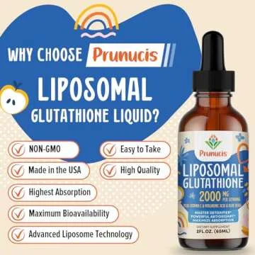 Prunucis 2000MG Liposomal Glutathione Liquid, 98% Absorption, Glutathione Liquid Supplement, Active Form L- Glutathione, Powerful Antioxidant Non-GMO for Immune System, Aging Defense, Detox, 2 FL.OZ