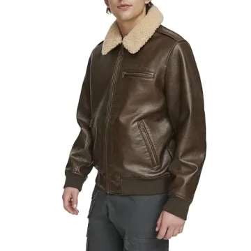 Levi's Brown Faux Leather Aviator Jacket with Sherpa Collar