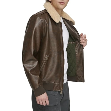 Levi's Brown Faux Leather Aviator Jacket with Sherpa Collar