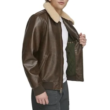 Levi's Brown Faux Leather Aviator Jacket with Sherpa Collar