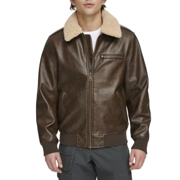 Levi's Brown Faux Leather Aviator Jacket with Sherpa Collar