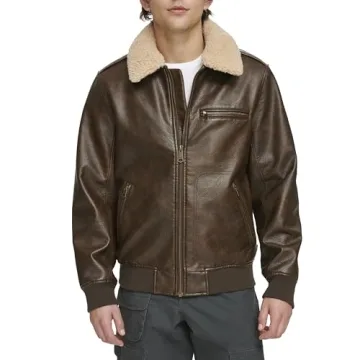 Levi's Brown Faux Leather Aviator Jacket with Sherpa Collar