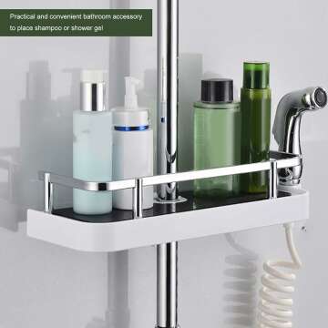 Qiilu Bathroom Storage Shelf Shower Rod Organizer