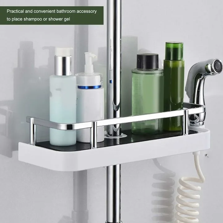 Qiilu Bathroom Storage Shelf Shower Rod Organizer