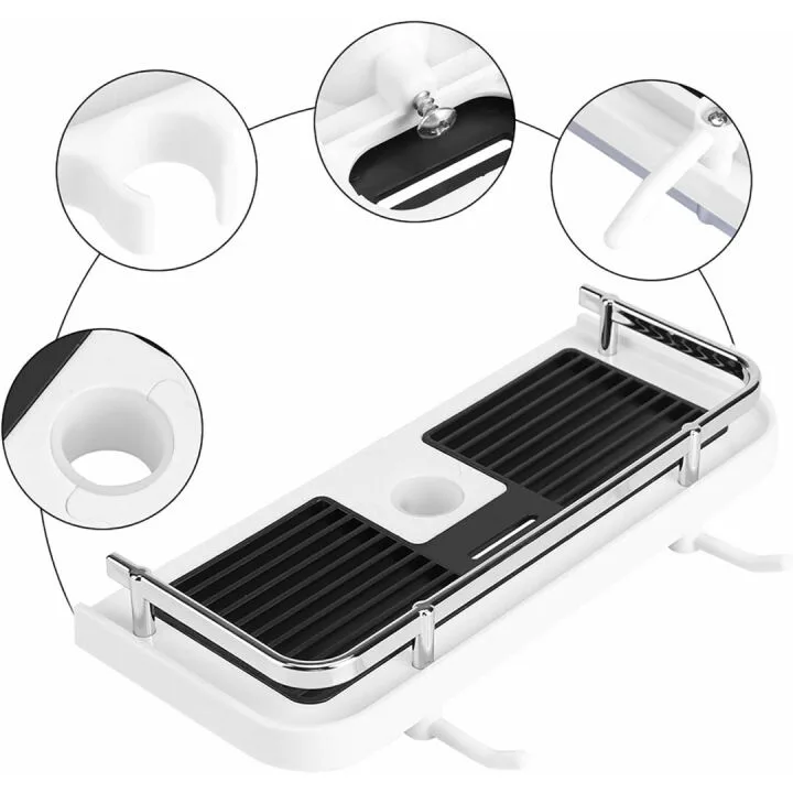 Qiilu Bathroom Storage Shelf Shower Rod Organizer