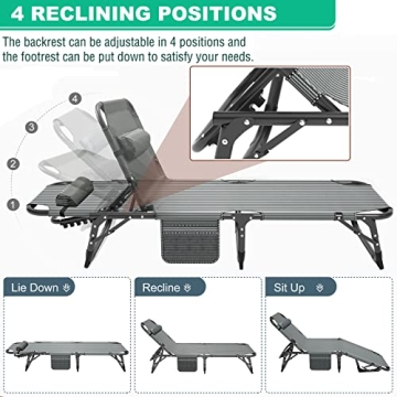 LILYPELLE Adjustable Folding Camping Cot for Outdoor Comfort