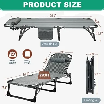 LILYPELLE Adjustable Folding Camping Cot for Outdoor Comfort