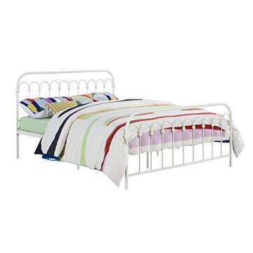Novogratz Bright Pop Metal Bed, Adjustable Height for Underbed Storage (6.5" or 11"), Metal Slats Included, Full, White