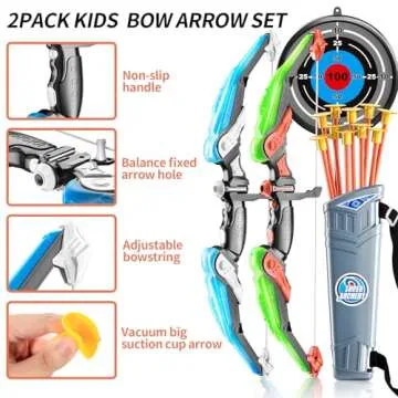 2 Pack Set Bow and Arrow Archery Toy for Kids, LED Light Up with 20 Suction Cup Arrows Target & Quiver, Outdoor Toys Kids Boys Girls Ages 3-12 Years Old