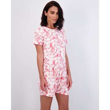 Real Essentials Ultra Soft Pajama Set – Women’s Short Sleeve and Shorts PJ Set for Comfort Loung...