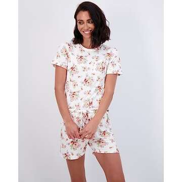 Real Essentials Ultra Soft Pajama Set – Women’s Short Sleeve and Shorts PJ Set for Comfort Lounge & Sleepwear - Multicolor Pack - Small