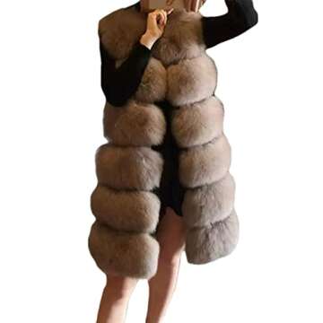Lisa Colly Women's Faux Fox Fur Coat Jacket Winter Sleeveless Faux Fur Vest Outwear (Beige, XL)