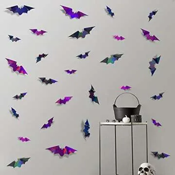72Pcs Iridescent Bat Decorations for Spooky Halloween