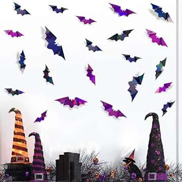 72Pcs Iridescent Bat Decorations for Spooky Halloween