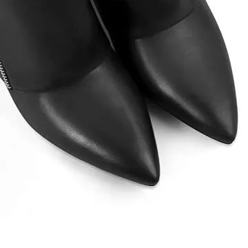 LISHAN Wedge Heel Long Boots for Women Knee High Fold over Chunky Block Heel Slip on Pointed Toe Pull on Shoes Soft Pu Wide Calf Shark Goth Boots Black Size7