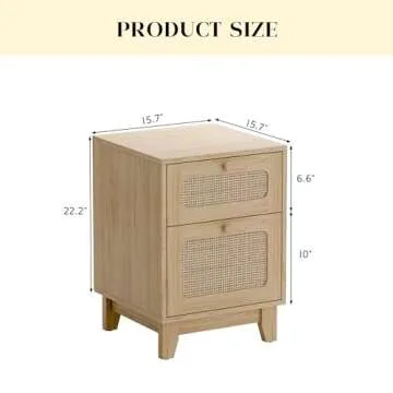 Modern Wicker Rattan Nightstand Set of 2,Rattan Stand with Drawer and Storage Space, Wooden Side End...