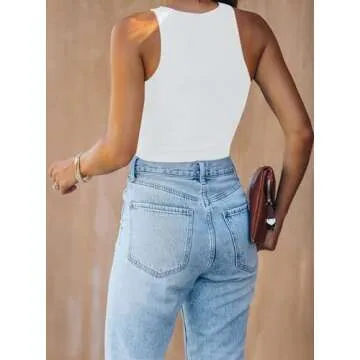 KEEPBEAUTY Womens Halter Tops Summer Sleeveless Shirts Sexy High Neck Fitted Tops Racer Back Tank Tops Blouses White M