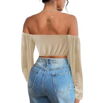 Avanova Women's Off Shoulder Asymmetrical Hem Slim Fit Long Sleeve Crop Top Khaki Large
