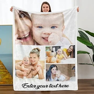 Personalized Custom Photo Throw Blanket for Mom from Daughter Son Gift, Pictures Full Color Soft Fla...