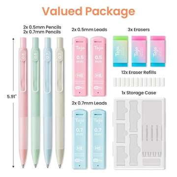 Cute Mechanical Pencil Set, 4 Pcs Pastel Mechanical Pencils 0.7 & 0.5mm with 4 Tube Leads Refills, 3...