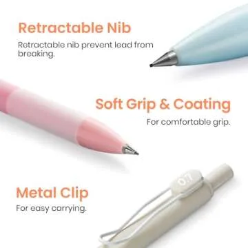 Cute Mechanical Pencil Set, 4 Pcs Pastel Mechanical Pencils 0.7 & 0.5mm with 4 Tube Leads Refills, 3 Erases & 1 Box Eraser Refills, Aesthetic pencils for Girl Boy, Back to School Supplies-Pastel