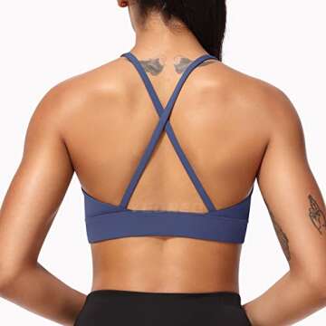 YEOREO Women's Criss Cross Padded Sports Bra - Navy