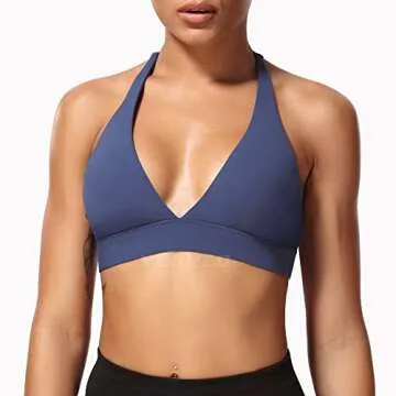 YEOREO Women's Criss Cross Padded Sports Bra - Navy