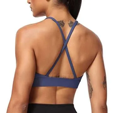 YEOREO Women's Criss Cross Padded Sports Bra - Navy