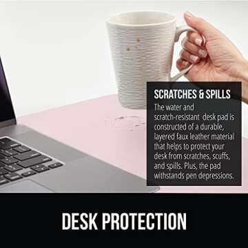 GORILLA GRIP Desk Mat, Non Slip and Heat Resistant Mouse Pad, Soft PU Leather Pads, Dual Sided Blotter, Desktop Protector Covers for Home Office Keyboard Laptop Computer and Writing, 23.6x13.7, Pink