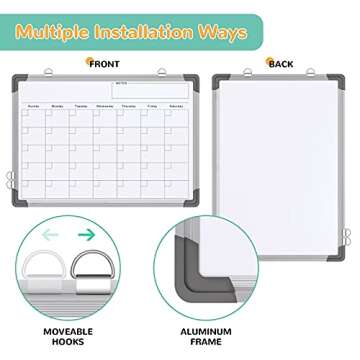 Small Monthly Calendar Dry Erase Whiteboard for Wall, 16" x 12" Magnetic Dry Erase Board, Hanging Do...